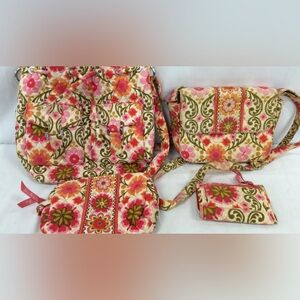 Vera Bradley 4pc Set Drawstring Bucket Bag,Shoulder Bag,Makeup Bag, & Wallet